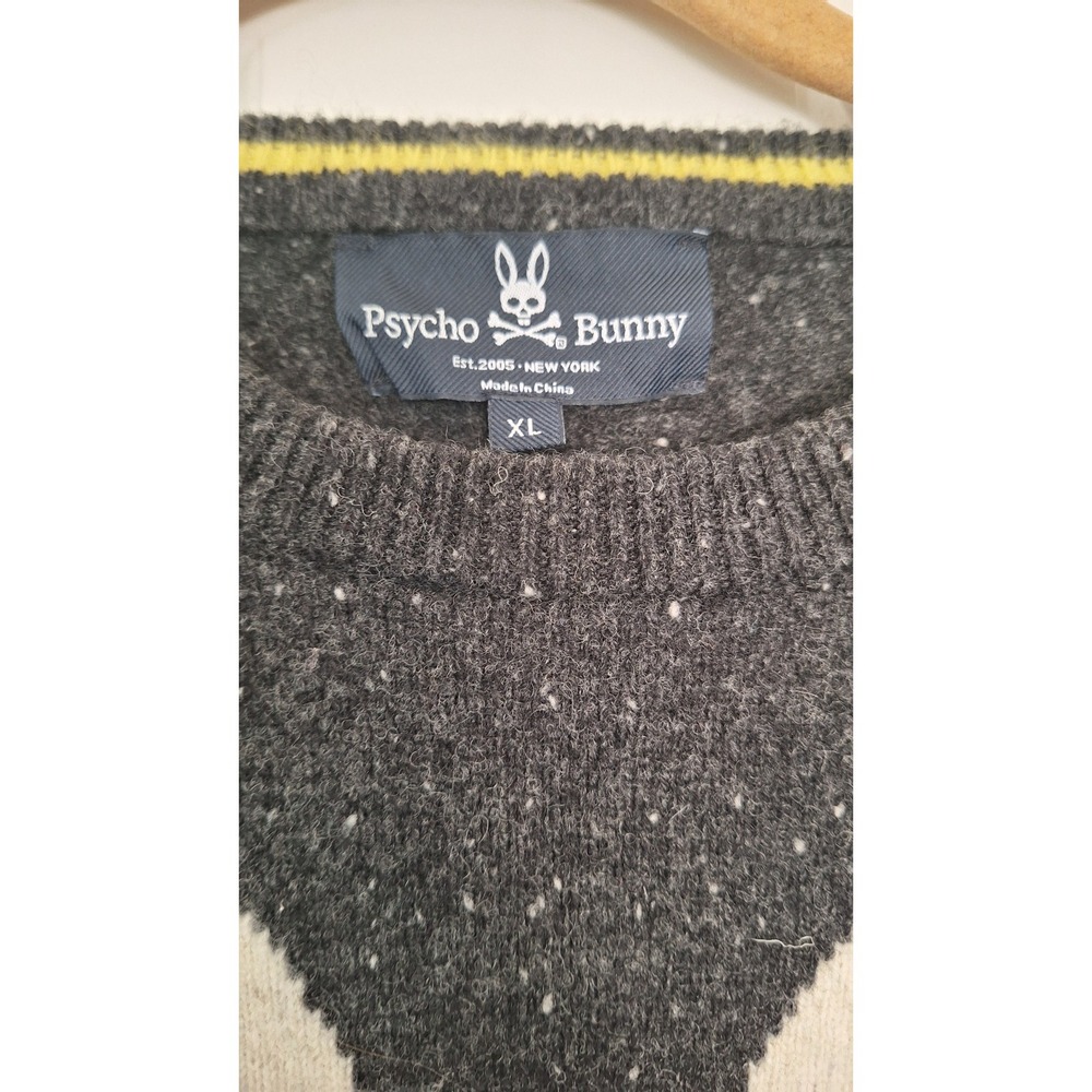 Psycho Bunny Mens XL Charcoal Grey 100% Merino Wool Skull Logo Sweater - Picture 2 of 7